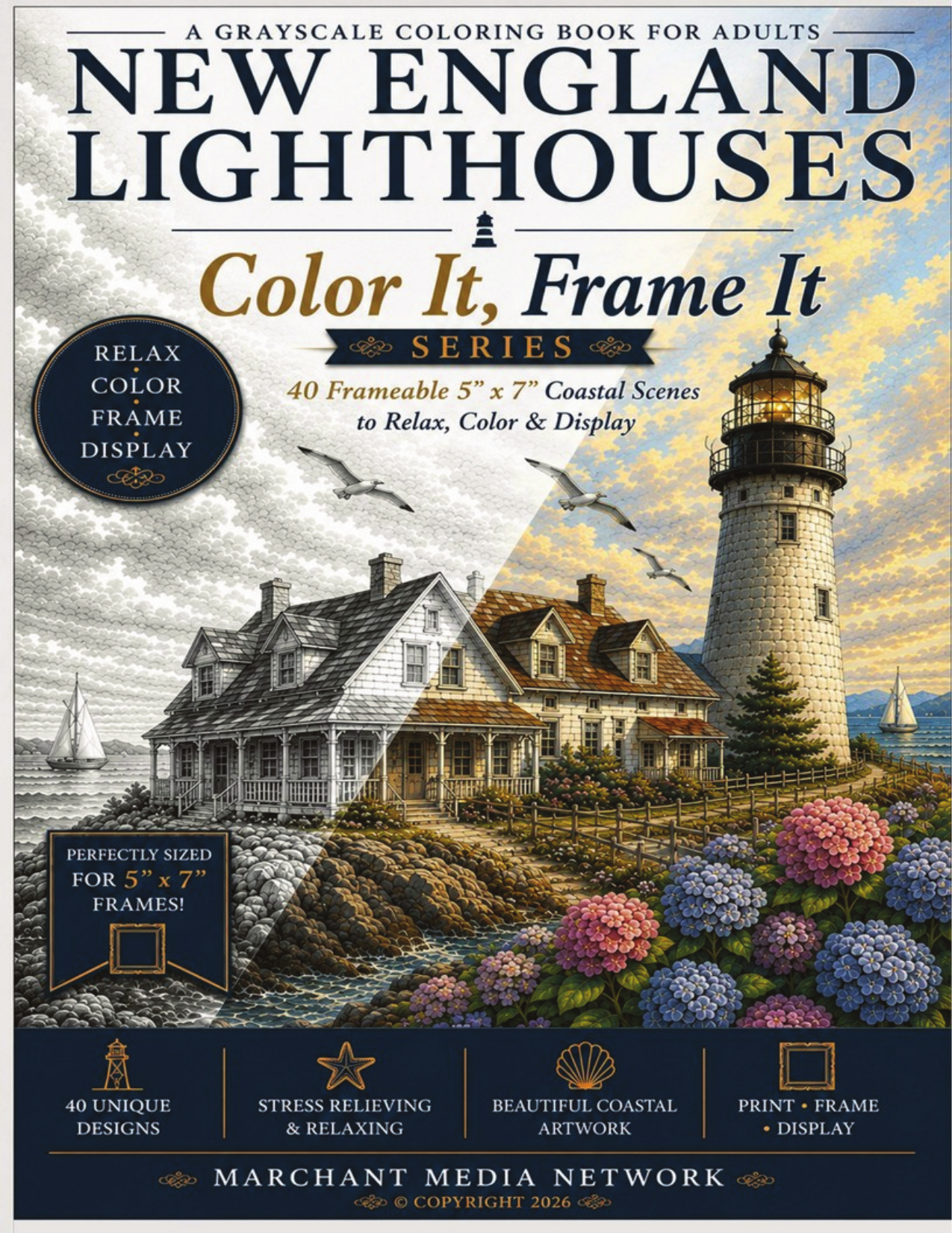 New England Lighthouses coloring book cover
